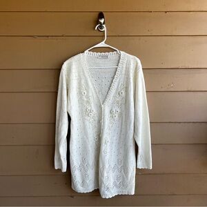 Moonstar Cream Floral Knitted Duster Cardigan - SZ L